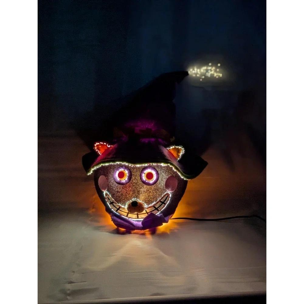 Vtg Gemmy '04 Fiber Optic Haunted Head Black Cat Light Color Change Halloween